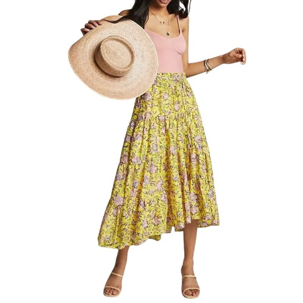 Anthropologie Clarabella Yellow Floral Maxi Skirt Sz. XS - Picture 1 of 10